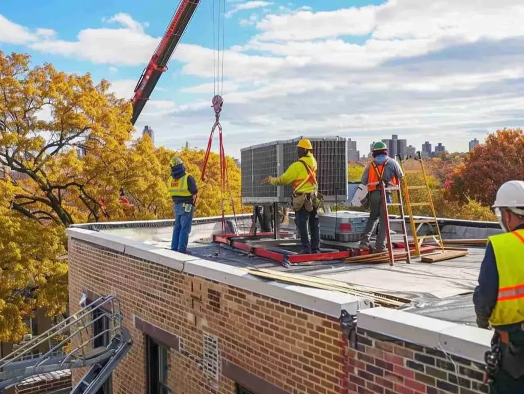 Apex Roofers doing roof repair on commercial flat roofs