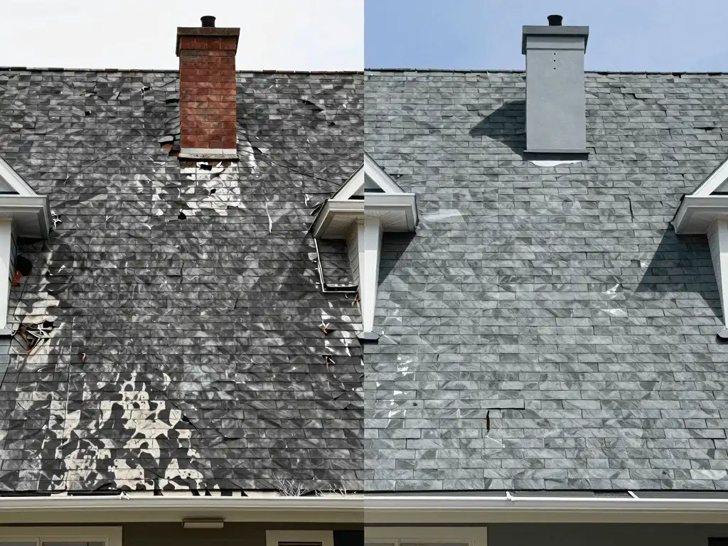 Nassau County before and after Image of Shingle roofing Repair